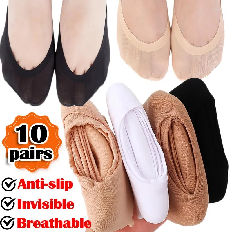 Women Socks 10pairs Summer Breathable Boat Cotton Invisible Non-slip Thin Ankle Low Cut Sock Slippers Transparent Elastic