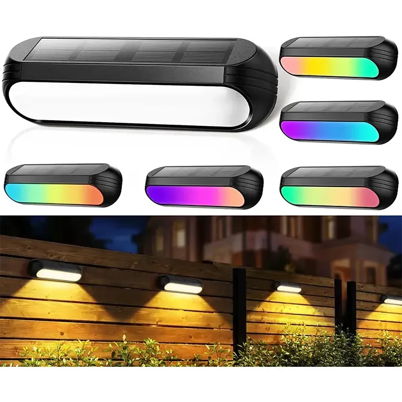 2023 RGB Solar Wall Light Outdoor Waterproof led Warm White Colorful Stairs Steps Yard Deck Decoration Solar Fence Light