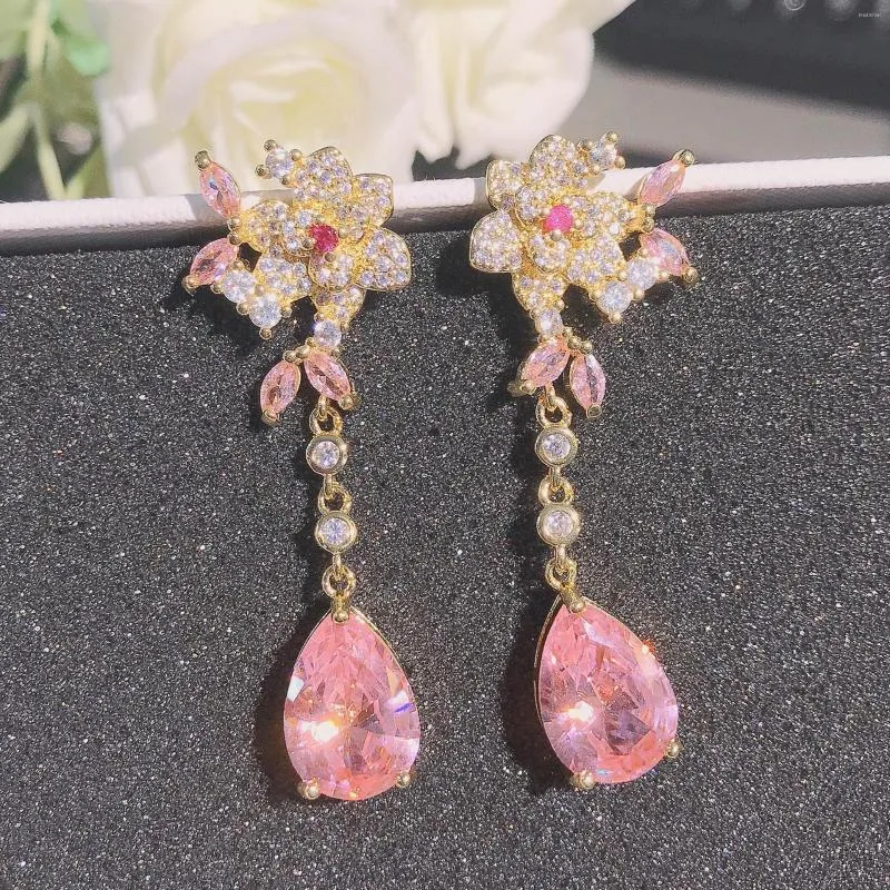 Pendientes colgantes de oro rosa de 14k, pendientes de piedras preciosas de topacio rosa, Aros para Mujer, Oreja Orecchini, gota para Mujer