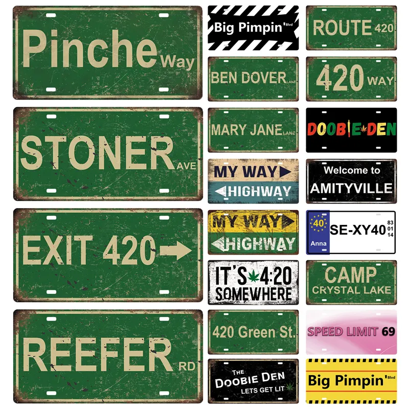 Kerstversiering 420-serie Retro kentekenplaat metalen blikken bord Avenue Mary Jane Lane Street Sign Weed Stoner Vintage rustieke grunge kamer decor 230926