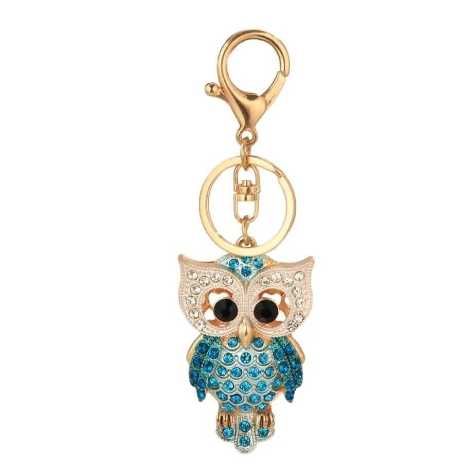 Keychains Lanyards Fashion Crystal Keychain Pendant 3D Diamond Rhinestones Drill Owl Animal Keyring Woman Bags Decoration Gift Drop De Dhomu