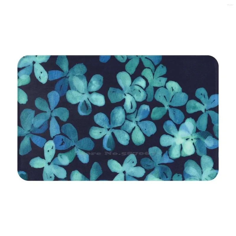 Tapis peint à la main motif floral en bleu sarcelle bleu marine 3 tailles tapis de maison tapis de chambre fleurs pétales girly