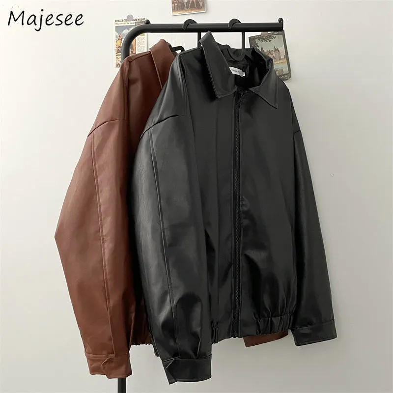 Men's Jackets PU Leather Jackets Men Bomber Coats American Retro Streetwear Chic Handsome Zip-Up Y2k Clothes Cool Pure Minimalist Chaqueta 230926