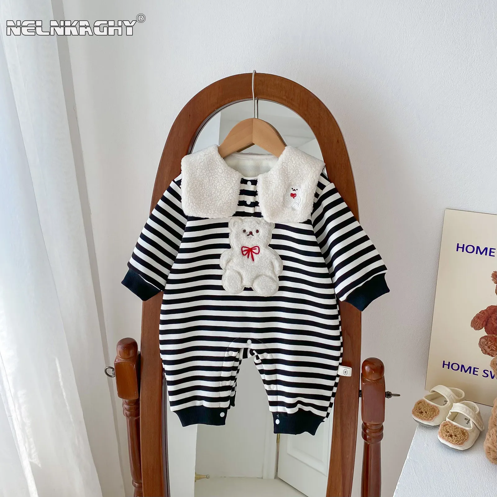 Strampler Baby Fleece Gefüttert Onesie Overalls 0-2 Jahre Winter Säugling Bär Verdicken Strampler geboren Kinder Outdoor Kleidung 230925