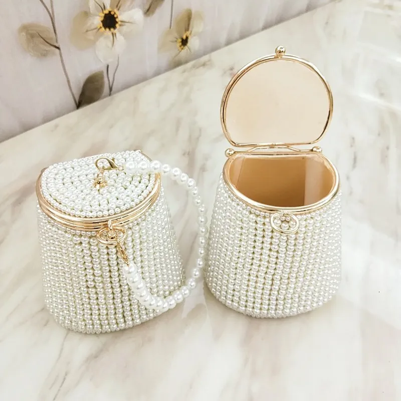 Evening Bags Full Pearl Beaded Women Wedding Party Bridal Tote Handbags Mini Fashion Bucket Bag Clutches Ladies Purses 230926