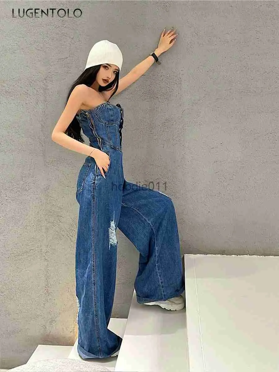 Monos de mujer Mamelucos Mono de mezclilla para mujer Ligeramente gordo Chicas calientes Sexy Tube Top Estilo coreano Monos sexy Slim Cintura alta