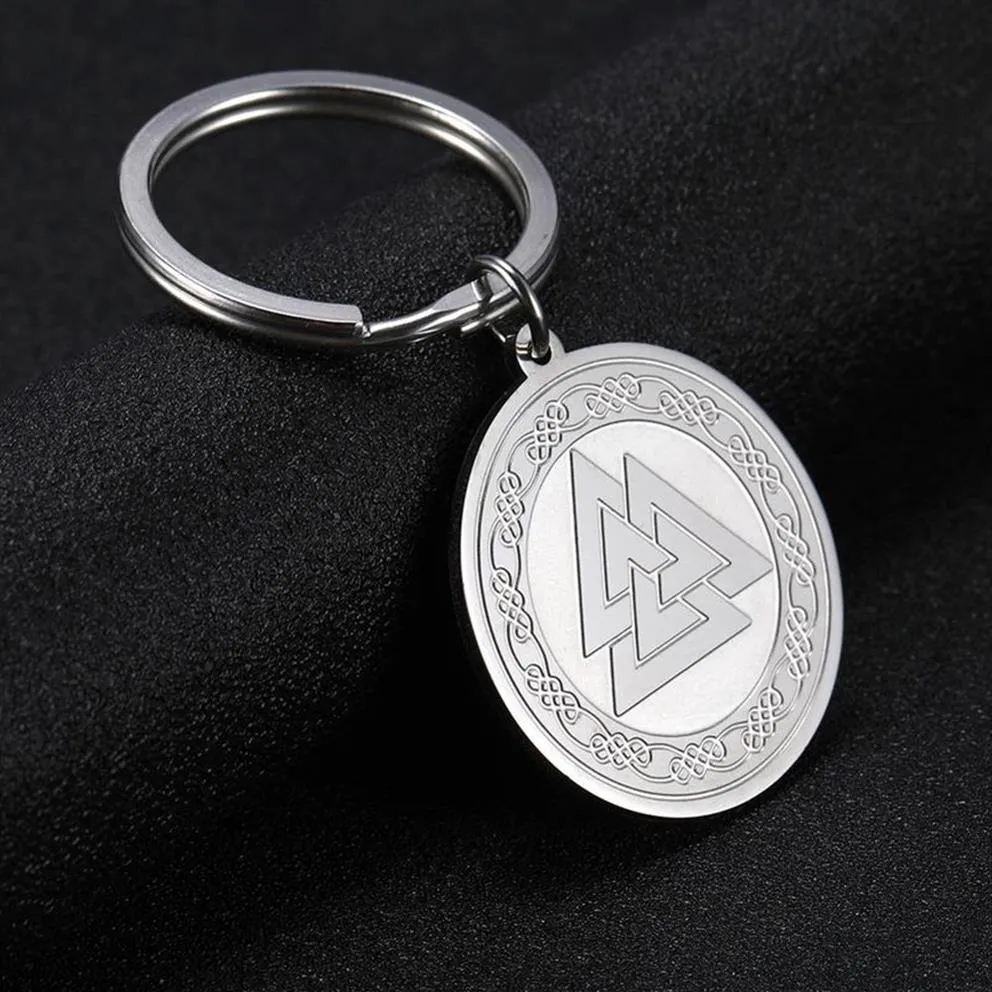 10P anneau en acier inoxydable Valknut porte-clés Viking noeud irlandais amulette païenne charme porte-anneau pendentif sac cadeau pour hommes femmes 3023