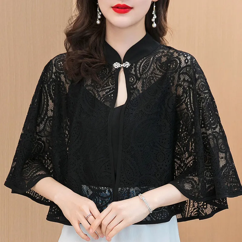 Bufandas Ropa de protección solar Mujeres Thin Shrug Summer Chiffon Lace Shawl Tops Mujeres Faldas Ciclismo Mantones transpirables Cabo 230922