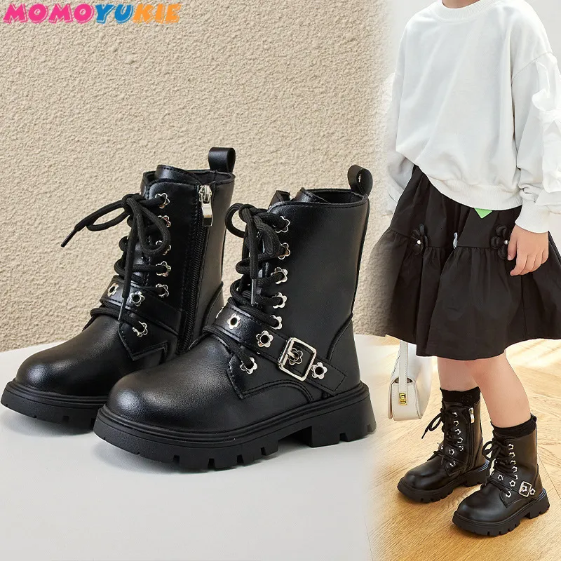 Bottes enfants chaussures de neige filles 2023 hiver enfants mode édition coréenne cuir chaud solide petite fille 230925