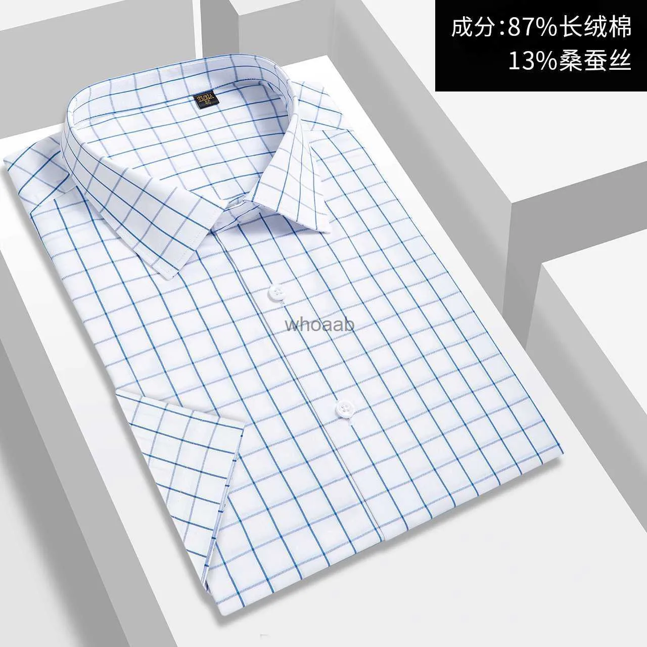 القمصان اللباس للرجال Naizaiga 87 ٪ Stape Cotton 13 ٪ Mulberry Silk غير الحديد قميص رجال رجال شبكة زرقاء على خلفية بيضاء LH5 YQ230926