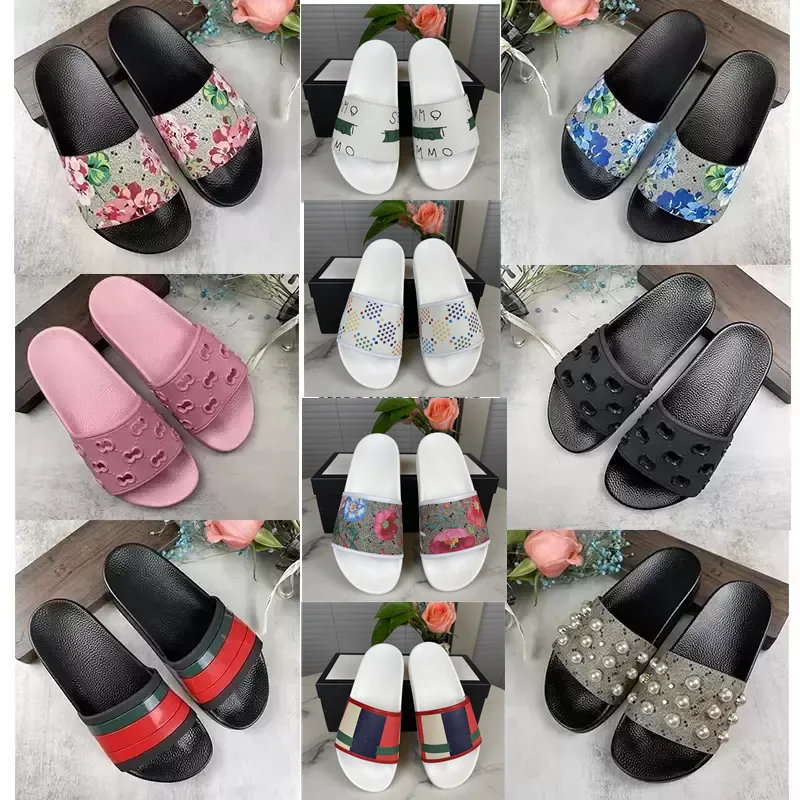 Designer Slipper Rubber Slides Sandal Floral brocade Fashion Mens slide Gear bottoms Flip Flops Striped Womens Designers Loafers Beach Shoes