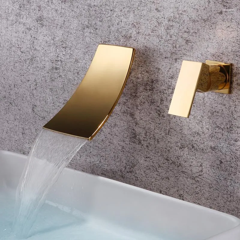 Zlew łazienki krany Tuqiu Basen kran złoty czarny wodospad w ścianie i zestaw mikserów zimnego kranu