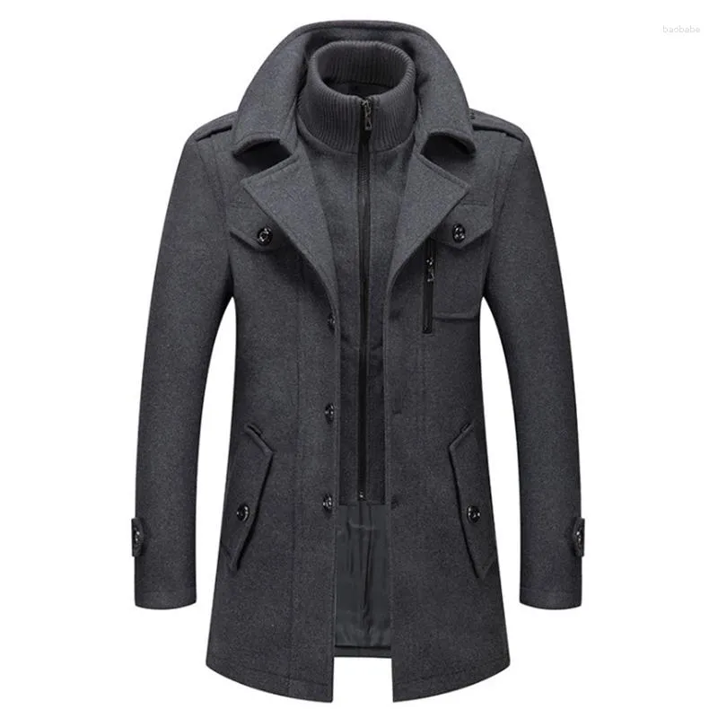 Männer Wolle Männer Blends Mäntel Herbst Winter Einfarbig Kälte Beständig Woolen Mantel Doppel Kragen Casual Trenchcoat Männlich