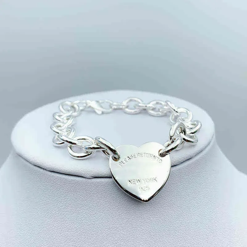 Klasyczne powrót grube łańcuch bransoletki uwielbiają szterling Sier Sier Heart w kształcie serca bransoletka dla kobiet mężczyzn wysokiej jakości biżuteria dziewczyna z T Prezent Niebieskie pudełko