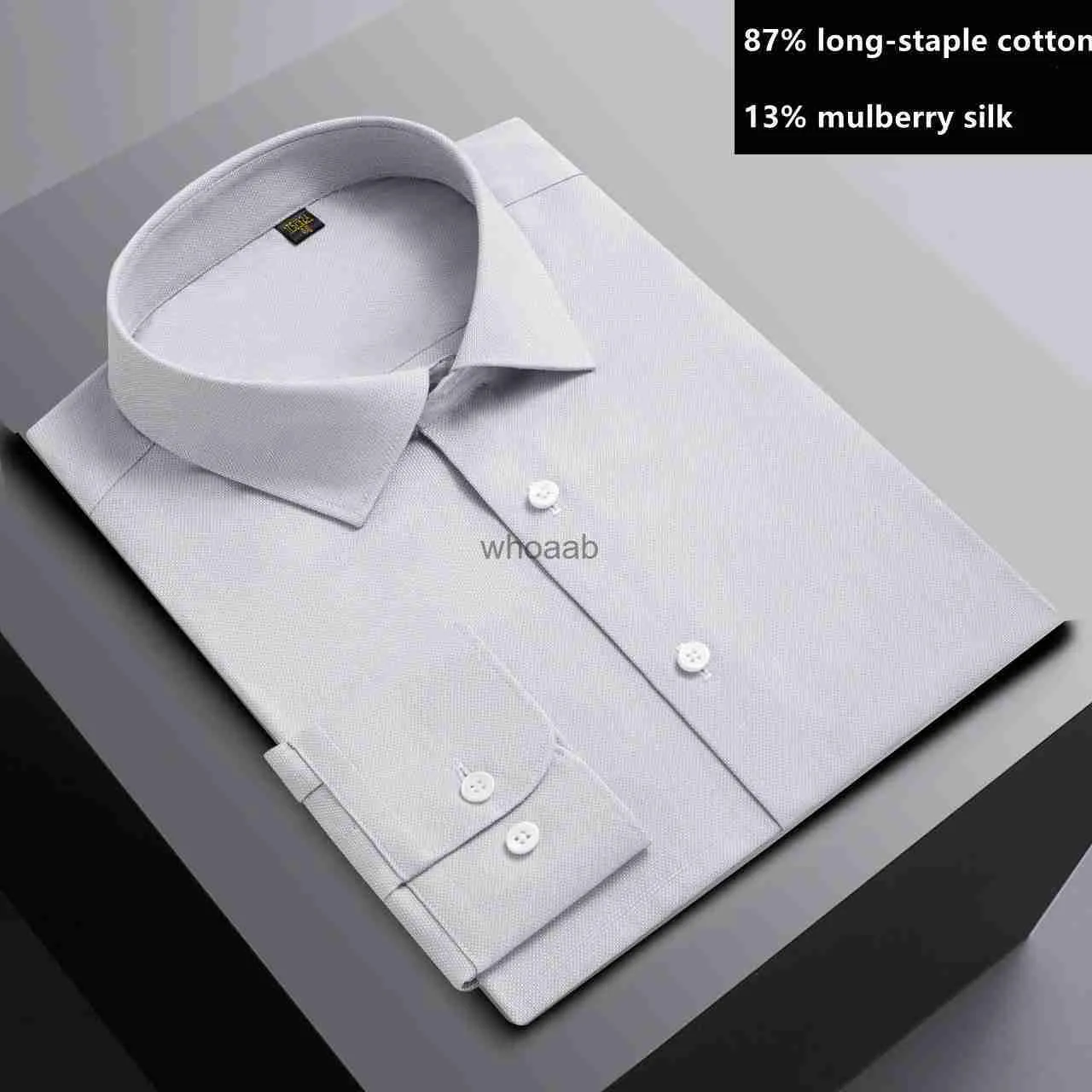 Men's Dress Shirts Naizaiga 87% long staped cotton 13% mulberry silk Non-ironing men's shirts men's shirts light gray texture pattern LH6 YQ230926