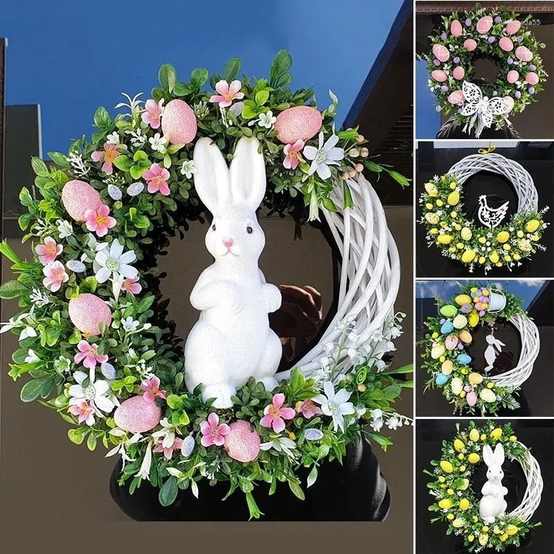 Flores decorativas 2023 grinalda de páscoa decoração casa adereços presente simulado porta da frente parede ovo
