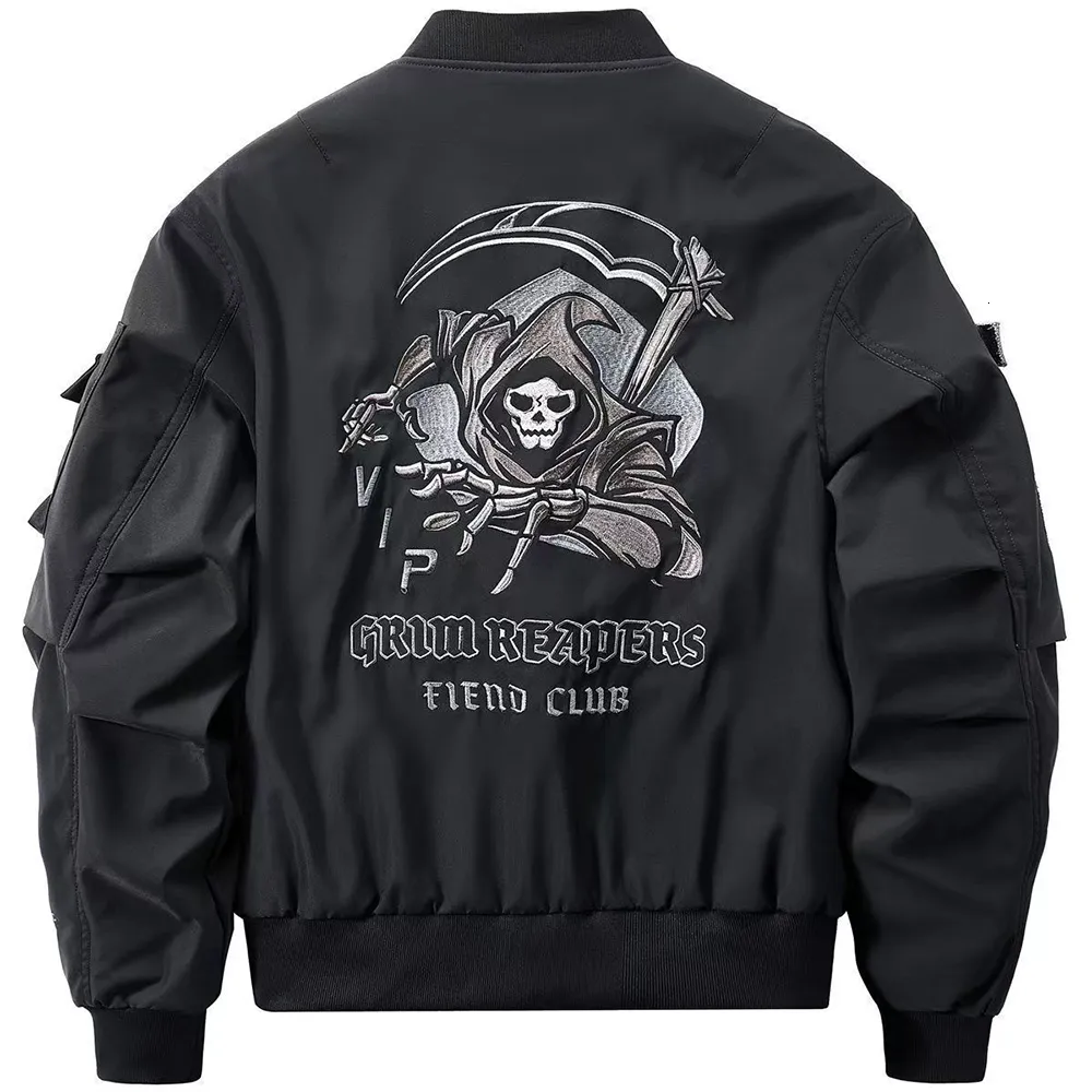 Mäns jackor Grim Reaper överdimensionerade gotiska manliga gudar av death streetwear y2k Techwear Coat Cyberpunk Motorcykelcyklist Bomber Jacket för män 230925