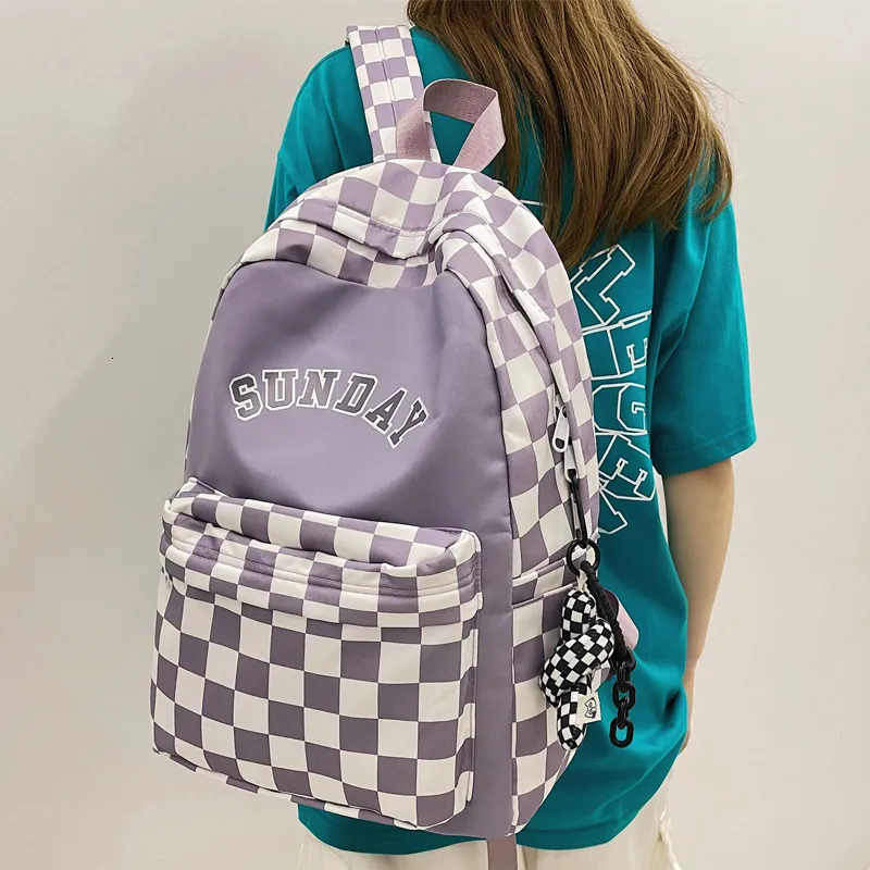Stylish Letter Print Backpack Trendy Women's School Bag, Cool Nylon  Travel Backpack, Fashion Plaid Bookbag for College Girls