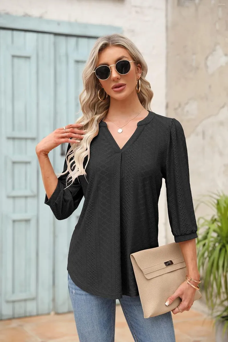 Damesblouses 3/4 mouwtops Oogje chic casual V-hals T-shirts