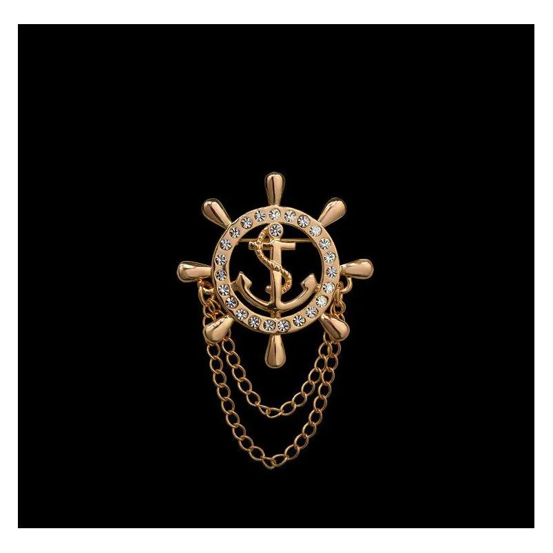 Pins Brooches Wholesale- Elegant Gold Uni Anchor Cruises For Women Men Fine Jewelry Accessories Crystal Man Lapel Pin Bijoux Drop Deli Dhrbi