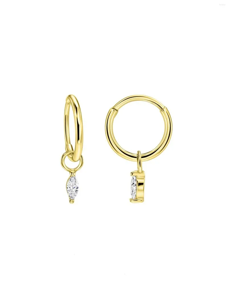 Hoop Earrings 18k Gold Plated Steel Tassel Charm With Horse Eye Shaped CZ For Women