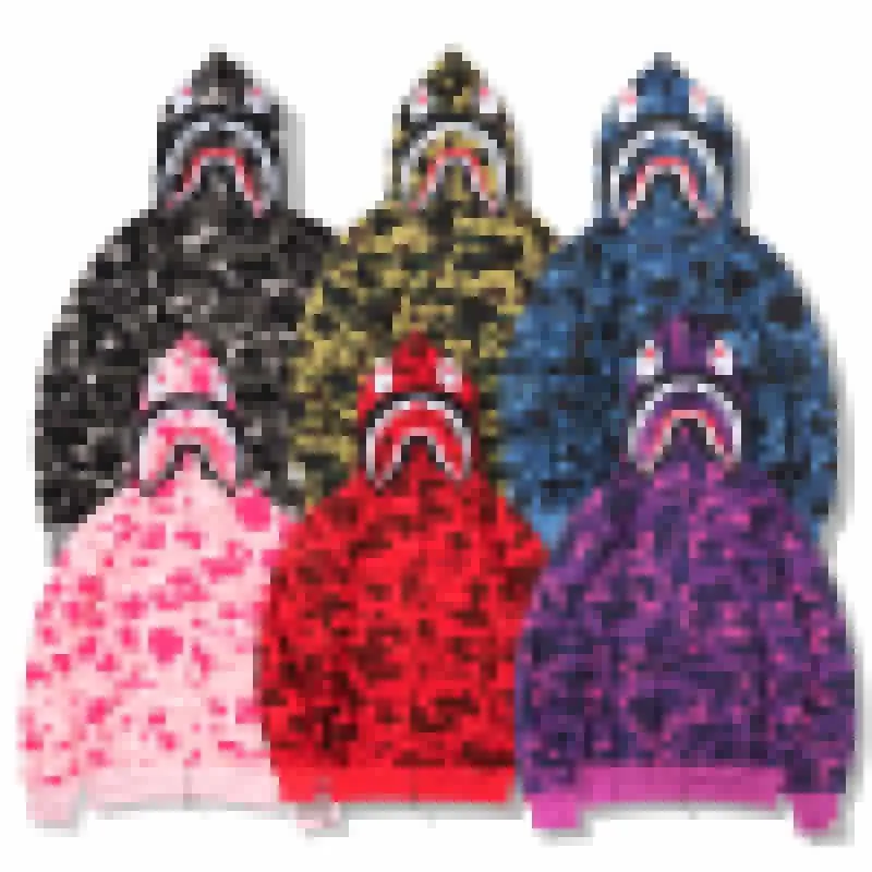 New A Bathing B Ape Felpa con cappuccio Autunno e inverno Camo Shark Head Maglione Cappotto sottile casual da uomo e da donna