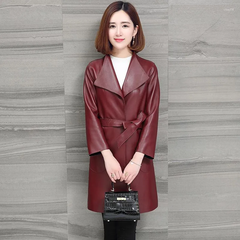 Women's Leather Real Sheepskin Coat Women Mid-length Genuine Jacket Korean Fashion Trench Coats Slim Outwear Chaquetas