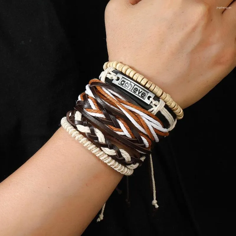 Bangle 2023 Vintage Stijl Heren Geweven Lederen Armband Eenvoudig Koeienhuid Ornament Dagelijks Dragen Verjaardagsfeestje Geschenken