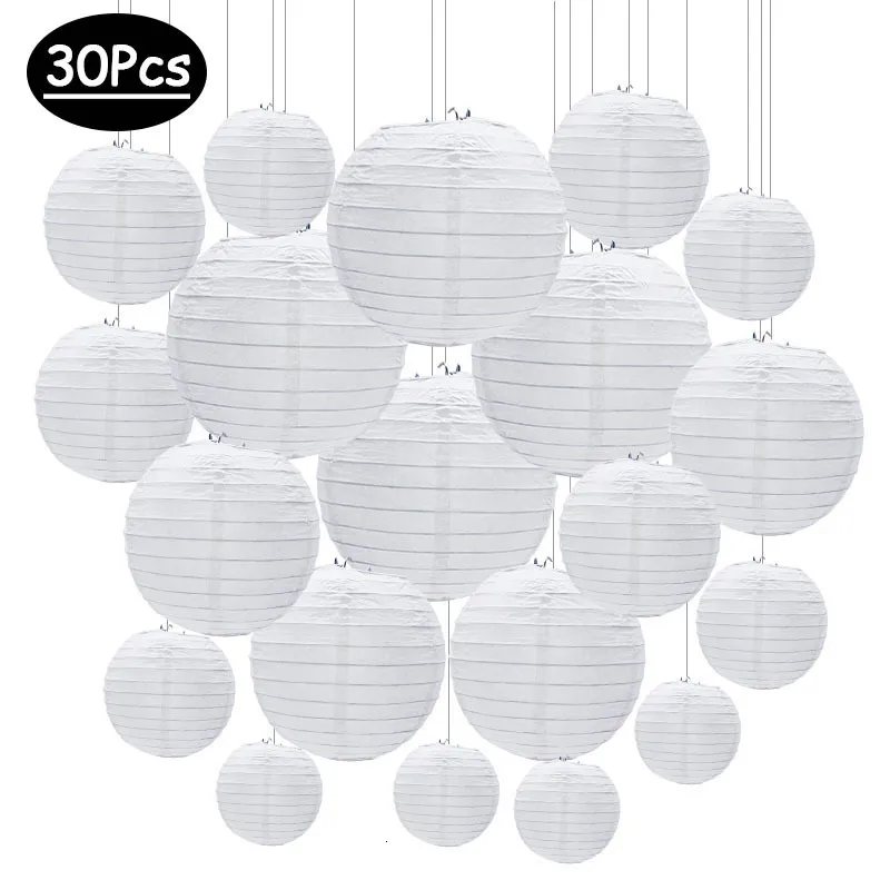 Autres fournitures de fête d'événement 30pcs / lot 4 '' - 12 '' Lanternes en papier chinois blanc Boule suspendue Lanterne ronde pour la fête d'anniversaire de mariage Décoration de Noël 230926