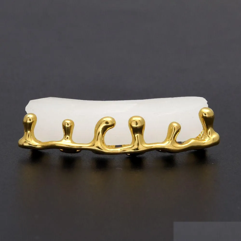 Grillz grelhas dentárias novo ajuste personalizado cor de ouro hip hop dentes gotejamento tampas inferior inferior grill sier entrega gota jóias corpo dheun