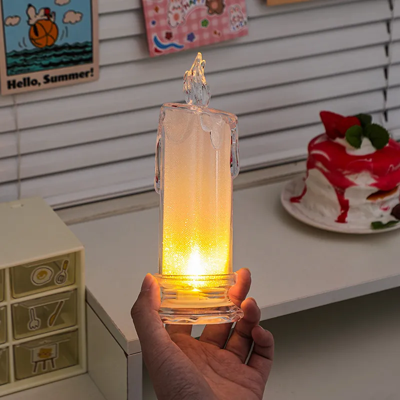 Candles Candle Crystal Lamp Led Flameless Candles Flickering Battery Operated Pillar Candles with Realistic Flame Light Desk Lamp 230926