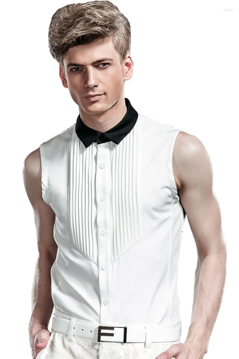 Men's Casual Shirts Fanzhuan Male Fashion Designer Large Size Summer Thin Sleeveless Shirt Slim Fold White 14326