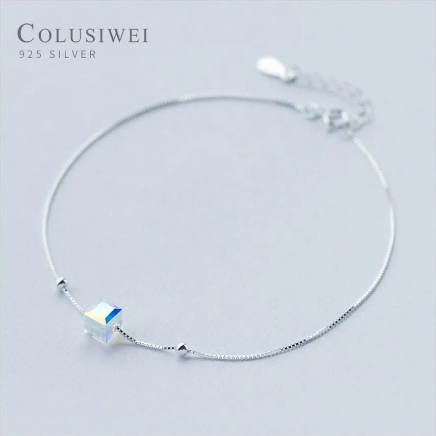 Colusiwei véritable 925 Sterling cristal Cube argent cheville pour femmes bracelet à breloques de jambe cheville pied accessoires Fashion229x