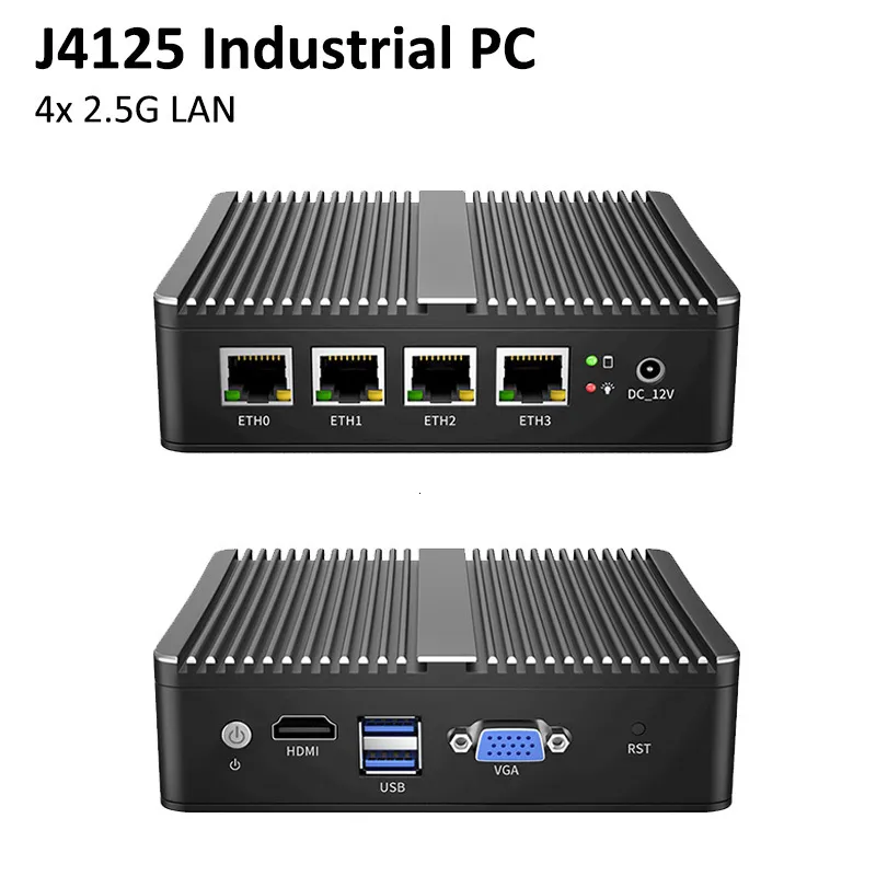 Mini PC Firewall STRHIGP Celeron J4125, 4 LAN 2.5GbE, 8GB RAM, 128GB SSD, Slot SIM, Senza Ventola, OPNsense PfSense
