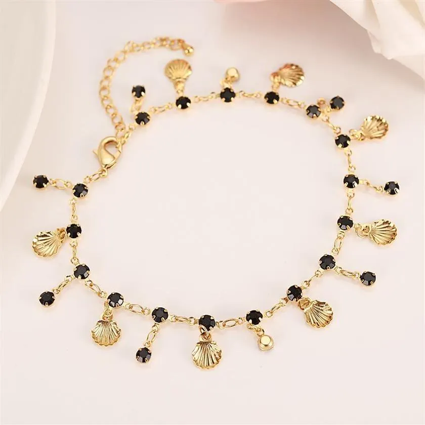 Nuova moda coreana Oro fine GF Nero CZ Fascino illimitato Bracciale multi-elemento allunga Lunghezza taglia Cavigliera Summer Style240L