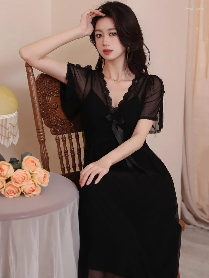 Women's Sleepwear Women Female French Nightgowns Summer Ruffles Sexy Nighty Dress Mesh Sweet Fairy Victorian Pajamas Homewear