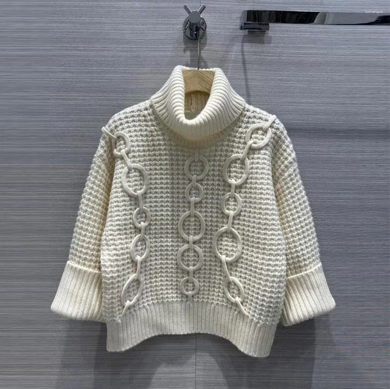 Pulls pour femmes Automne Mode Pure Crochet À La Main Chaîne Design Cachemire Pull À Col Roulé Femmes Lâche Rouler À Manches Longues Pull En Tricot