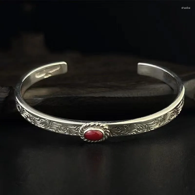 Bracelet XiYuan couleur argent Style ethnique fait à la main vieille pierre rouge Bracelet d'herbe étroite marée