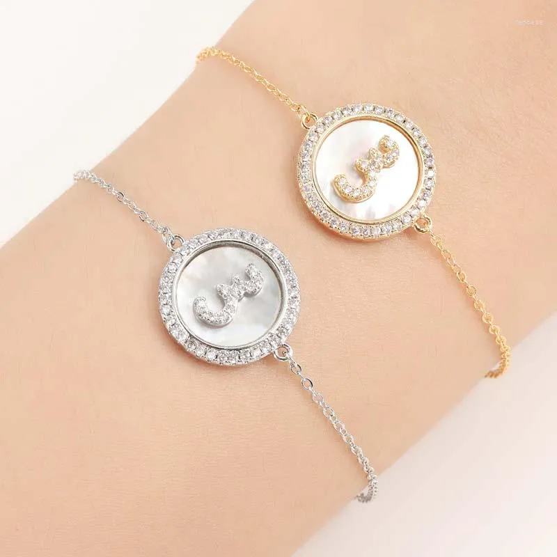 Pulseras de eslabones Pulsera HADIYANA Alfabeto árabe Fantástico y espléndido Zircnia cúbica femenina Lujo SL3599-BK-2 Joyería nupcial de boda para mujer