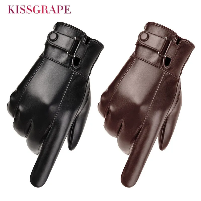 Five Fingers Gloves Men's Winter Warm Fashion Waterproof Men Faux Leather Driving Thin for Touch Screen Brown Guantes 230925