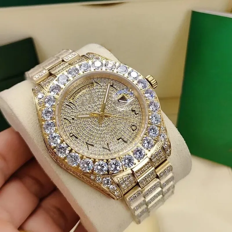 Men` full automatic mechanical watch size 44mm beautiful diamond beaded sapphire mirror waterproof function men like a gift