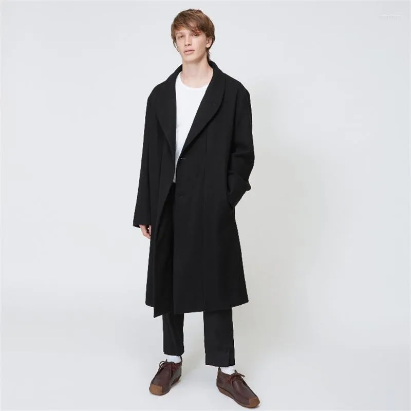 Men's Wool Coat Men's Woolen Mid-length Green Fruit Collar Pajama Belt