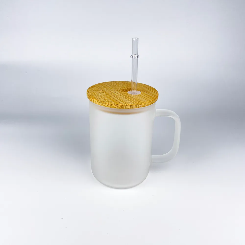 17oz Bulk BPA Free Mason Jar Coffee Mug With Crystal Clear Frosted