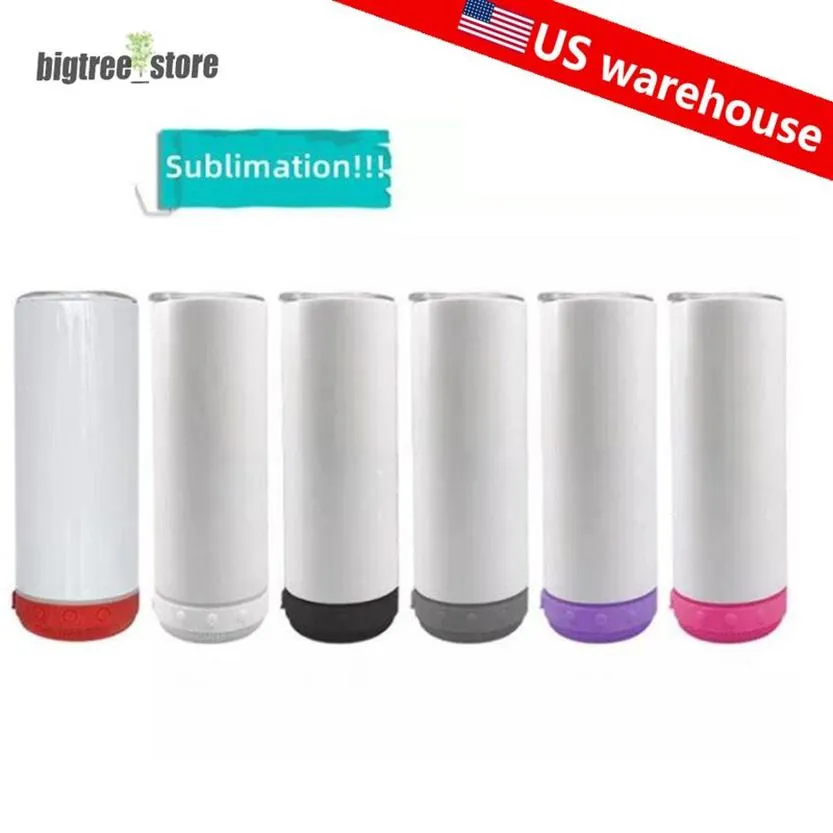 US Warehouse 20oz sublimering Bluetooth högtalare Tumbler Blank Design Cup White Portable Wireless Speakers Travel Mug Smart Music C302G