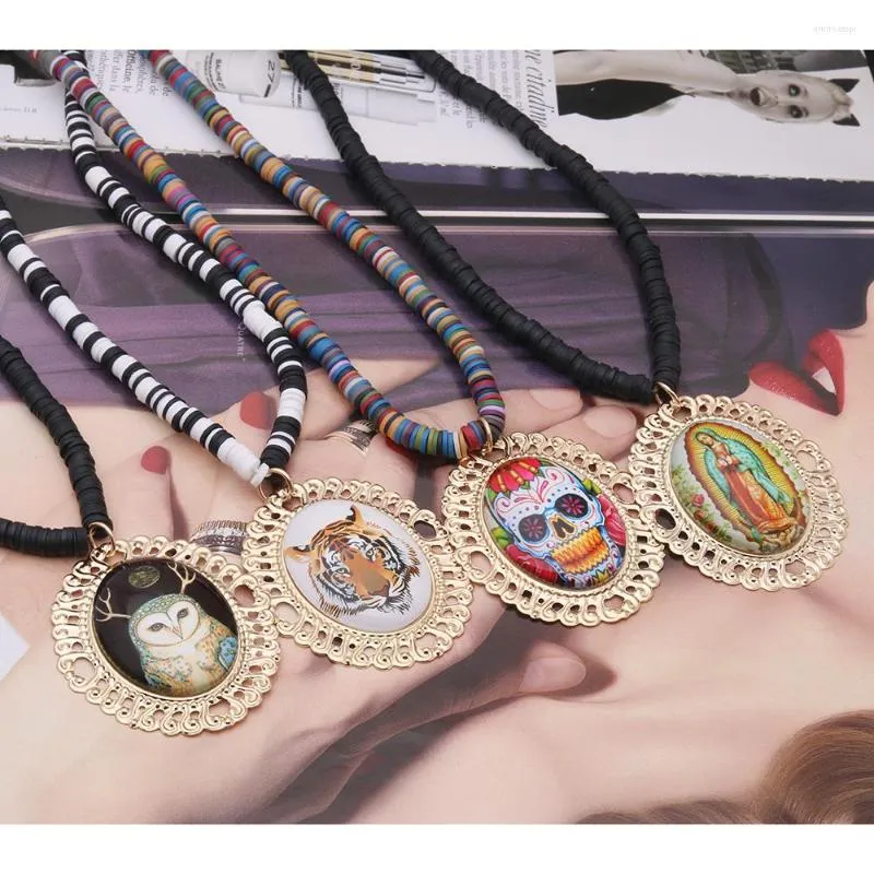 قش سوداء سوداء ناعم كلاي يسوع ماري بوهيمي سلسلة قصيرة الفلورسنت للنساء المجوهرات الفولاذ المقاوم للصدأ جنسية
