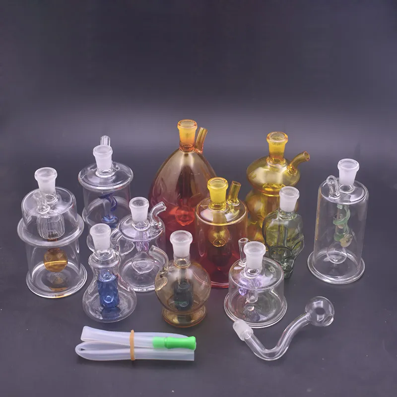 5pc Set verre brûleur à mazout Bong narguilé conduites d'eau avec épais Pyrex clair Heady Recycler Dab Rig main Bongs pour fumer avec tuyau et tuyau de brûleur à mazout en verre mâle