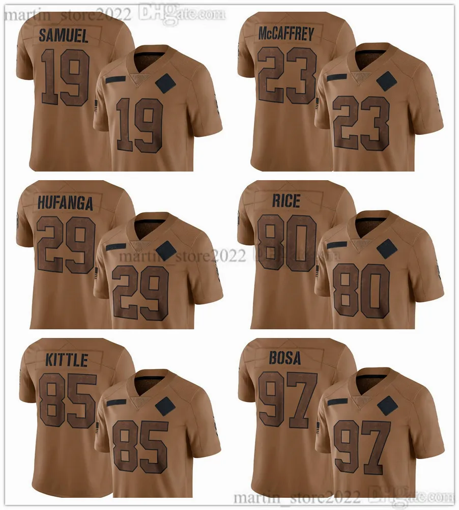 2023 Salute to Service Limited Jerseys 19 Deebo Samuel 23 Christian McCaffrey 29 Talanoa Hufanga 85 George Kittle 97 Nick Bosa 80 Jerry Rice 13 Brock Purdy Fred Warner