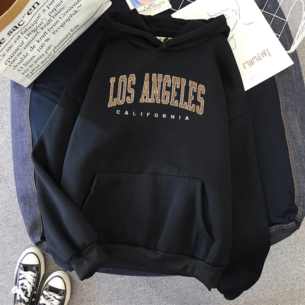 Damen-Kapuzenpullover, Sweatshirts, Los Angeles, Kalifornien, USA, Stadt, Leopard, Damen-Kapuzenpullover, Mode, Rundhalsausschnitt, Kleidung, Hip-Hop-Streetwear, weicher Rundhalsausschnitt, weiblicher Kapuzenpullover 230926