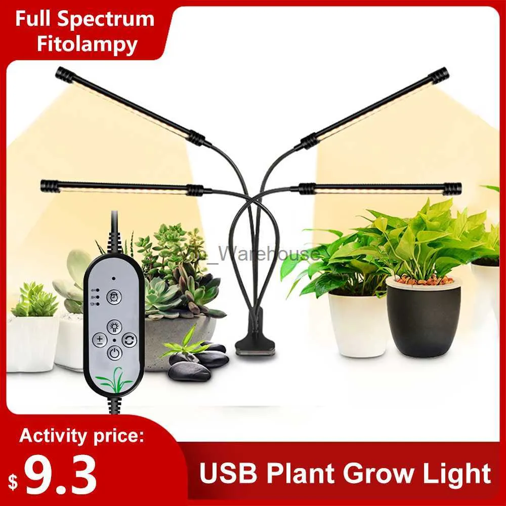 Rosną światła USB Roślne światło słoneczne Białe pełne spektrum oświetleniowe zaciski Pullor Lampa uprawna dla roślin 5 poziomów przyciemnionych 4/8/12H Time YQ230926