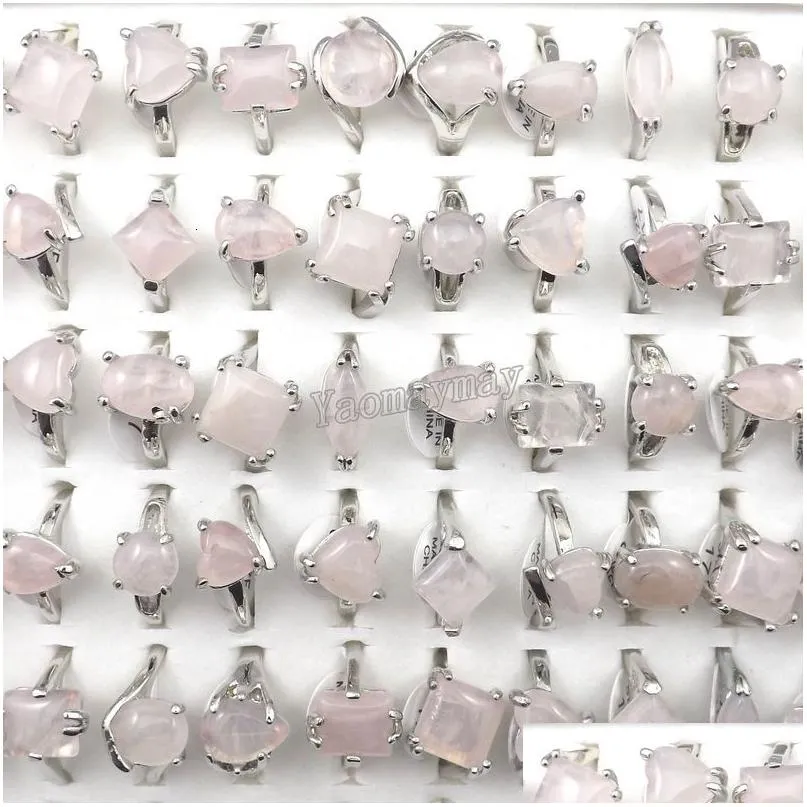 Yüzükler Moda Doğal Açık Pembe Kristal Kadın Mücevherleri 50 PCS Toptan 230831 Damla Teslim Halkası DHW9P